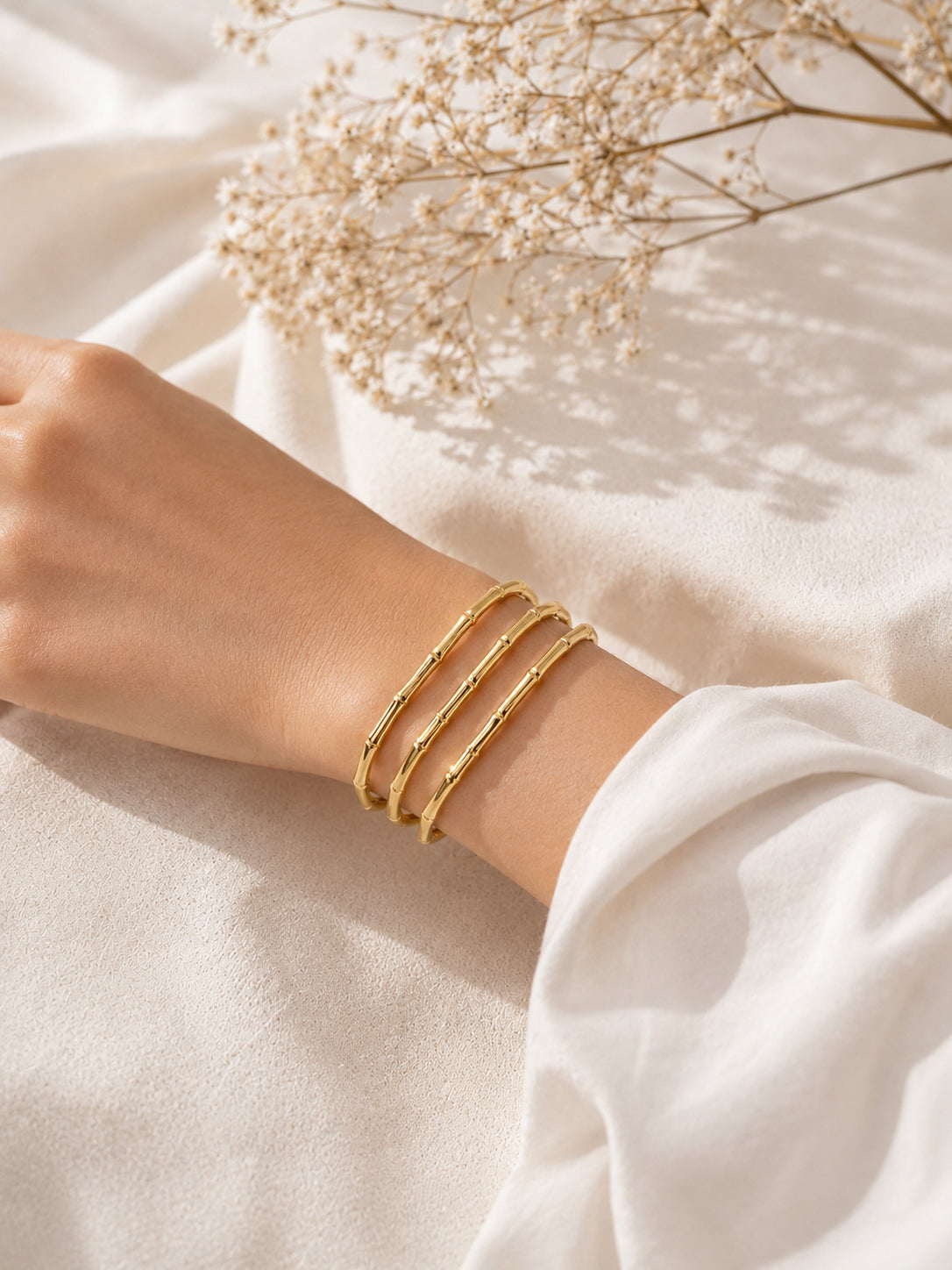 Aanura Triple Bamboo Gold Cuff Bracelet