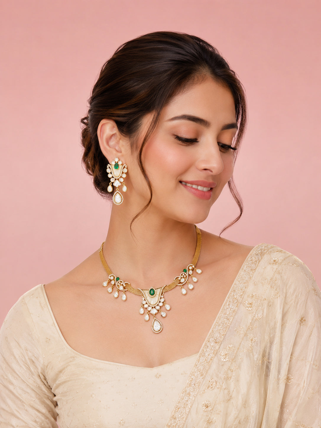 Aanura White Stone Drop Necklace Set