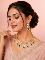 Aanura Peacock Green Kundan Necklace & Earrings Set