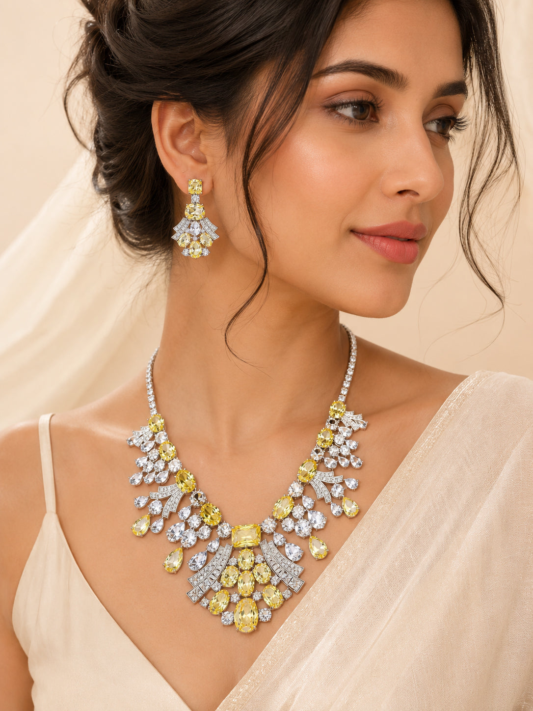 Aanura Radiant Yellow Gemstone Necklace Set