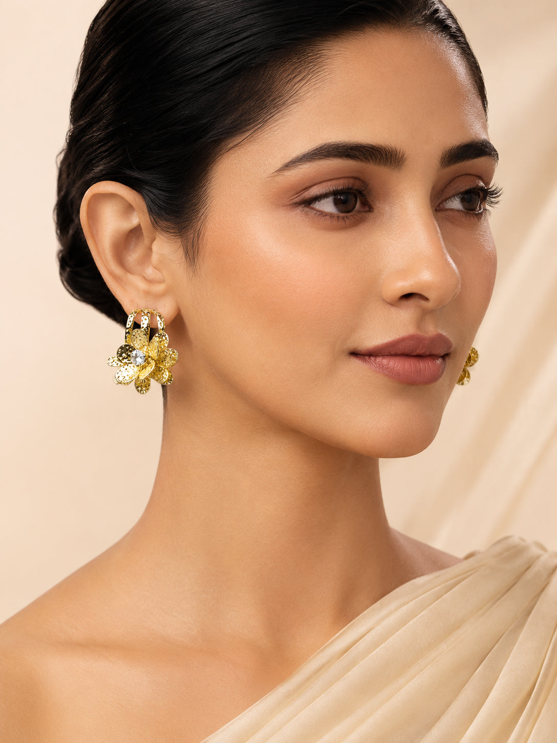 Aanura Floral Crystal Gold Earrings