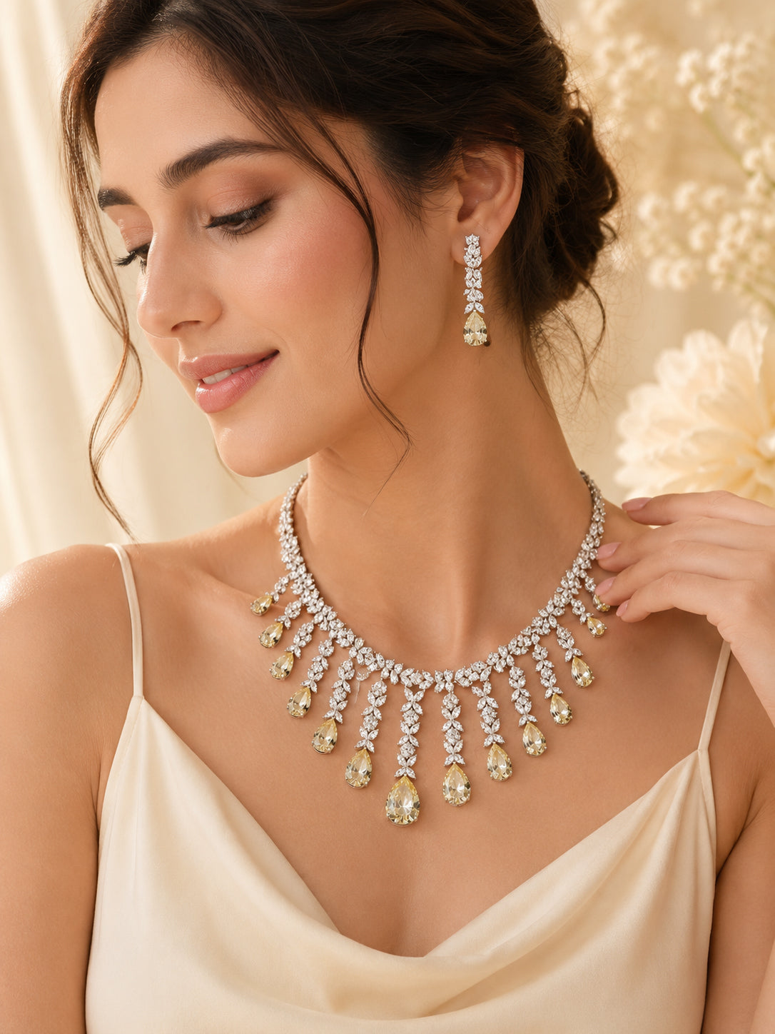Aanura Yellow Teardrop Statement Necklace Set