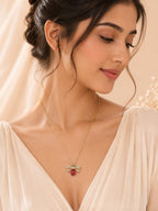 Red Stone Wing Charm Necklace with 18K Gold Plating