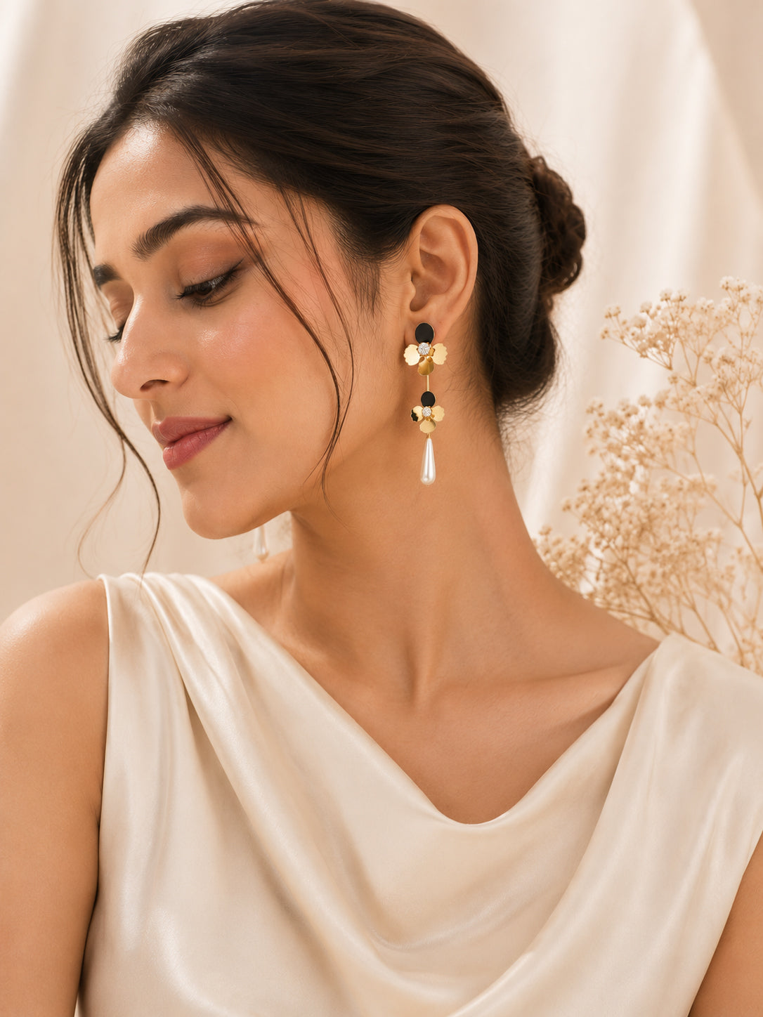 Aanura Double Floral Pearl Drop Earrings