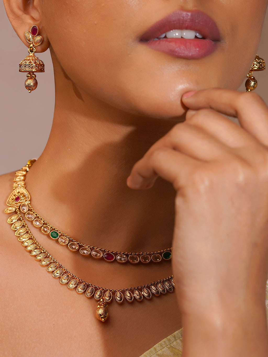 Aanura Gold Plated Dual-Layer Necklace Set