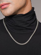 Silver Rhodium-Plated Byzantine Rope Waterproof Stainless Steel Chain Men