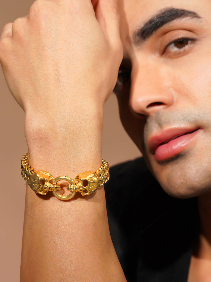 18K Gold-Plated Skull Chain Anti-Tarnish Waterproof Stainless Steel Bracelet for men