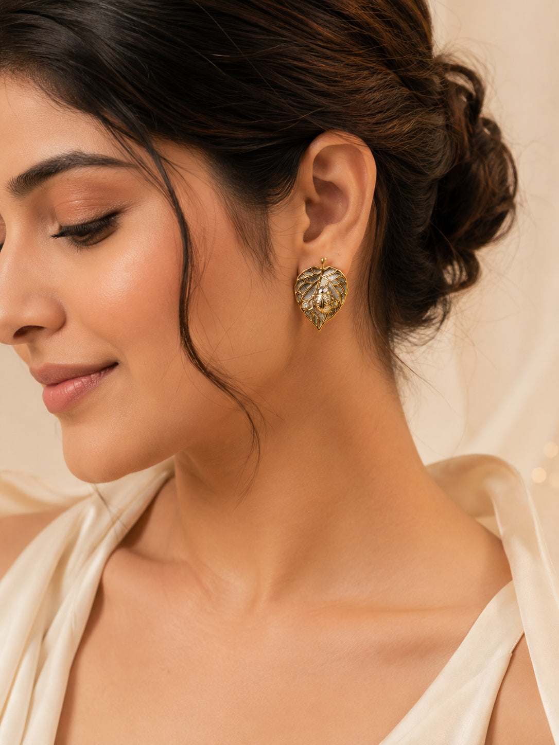 Aanura Leaf Ladybug Earrings
