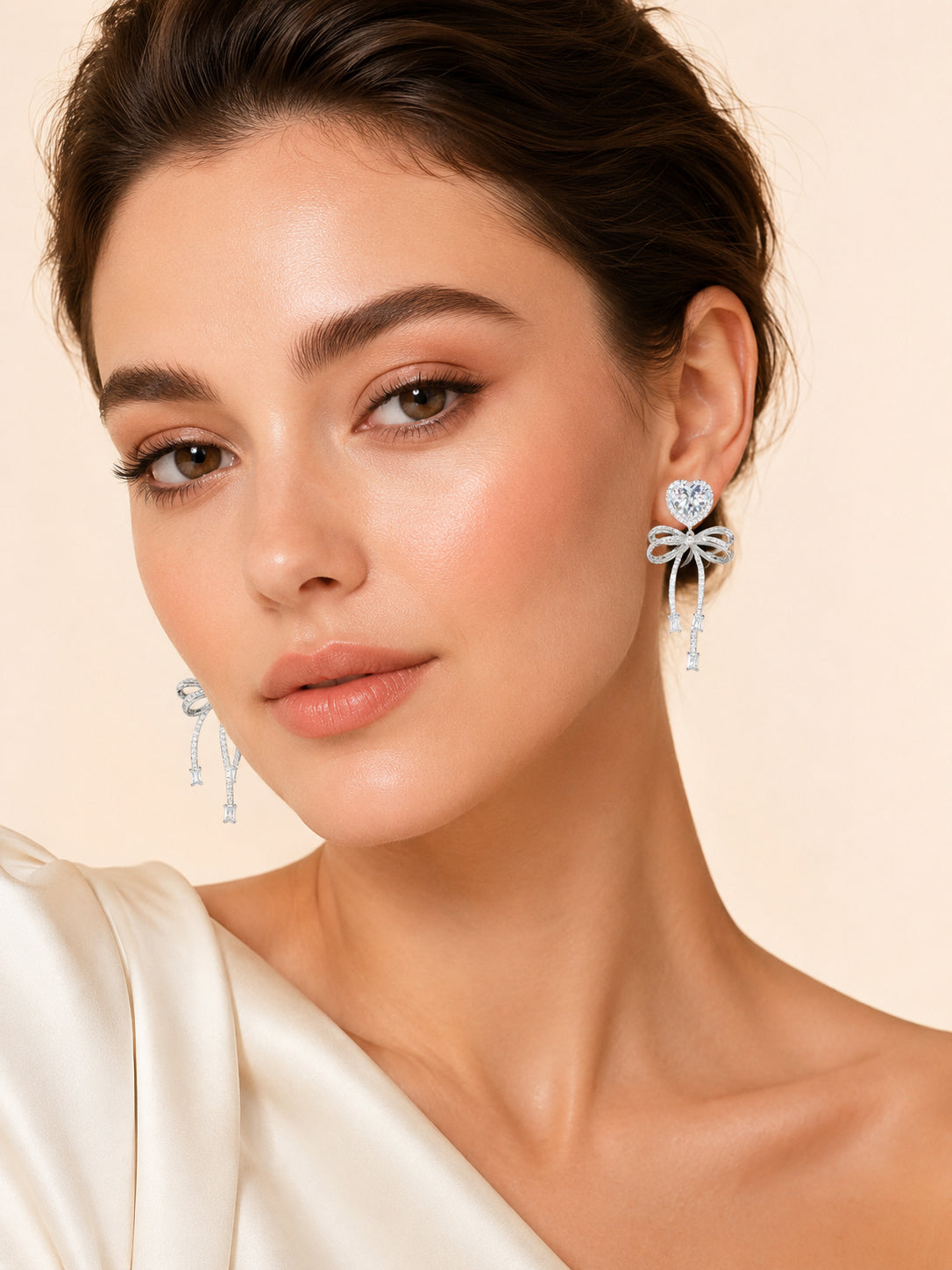 Aanura Pink Heart & Bow Crystal Drop Earrings