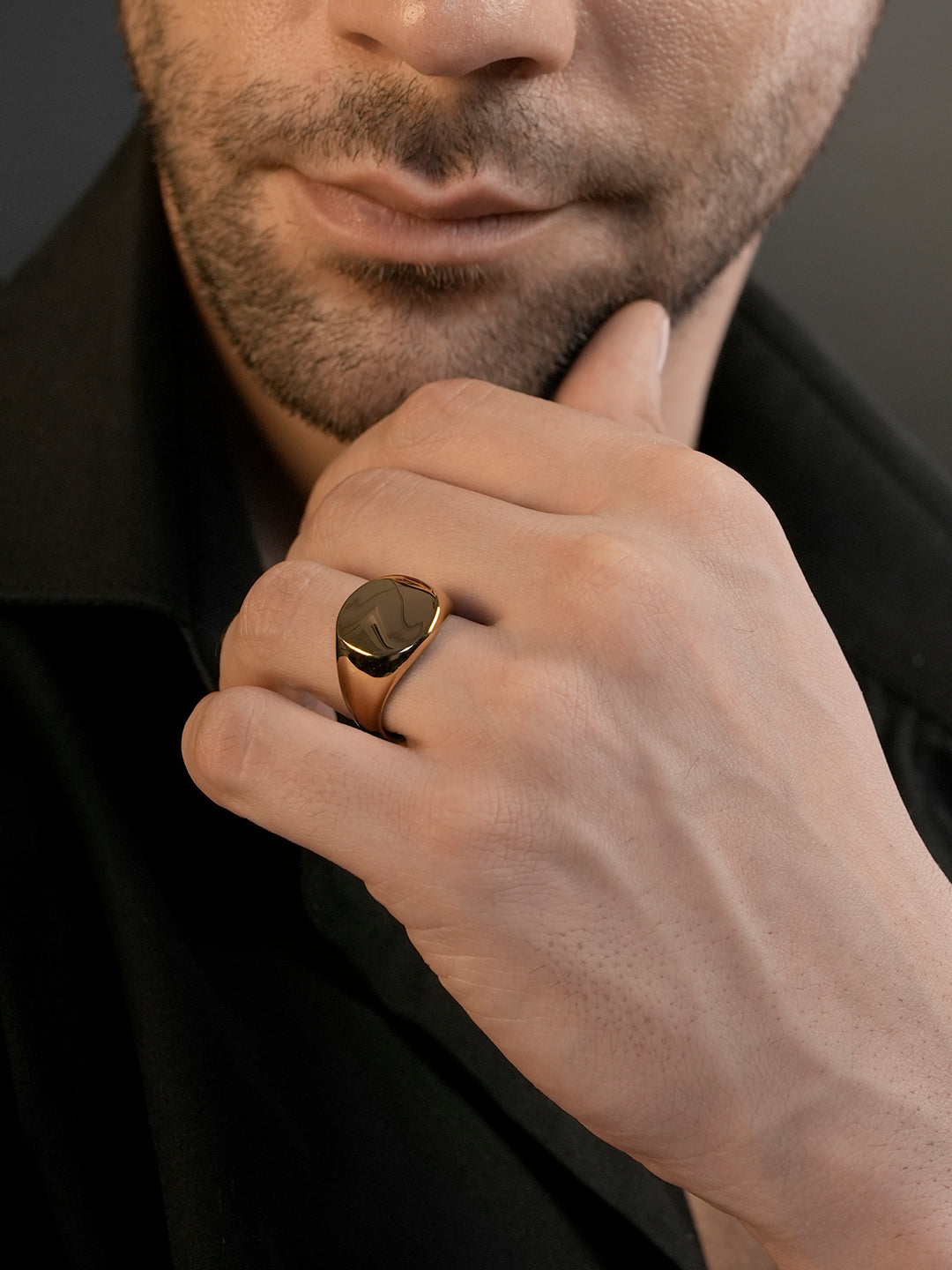 18K Gold Dome Signet Anti-Tarnish Waterproof Ring
