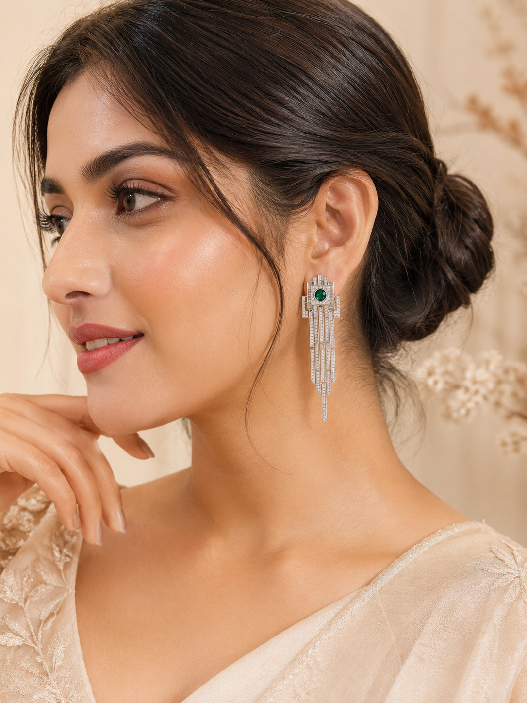 Aanura Emerald Crystal Art Deco Drop Earrings