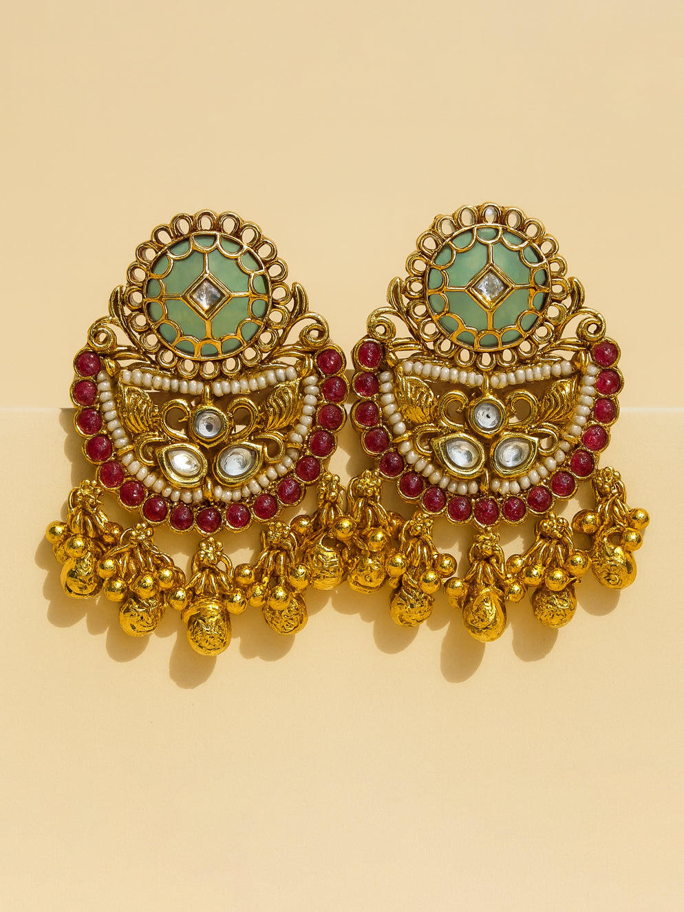 Aanura Gold-Plated Ruby Chandbali Ring