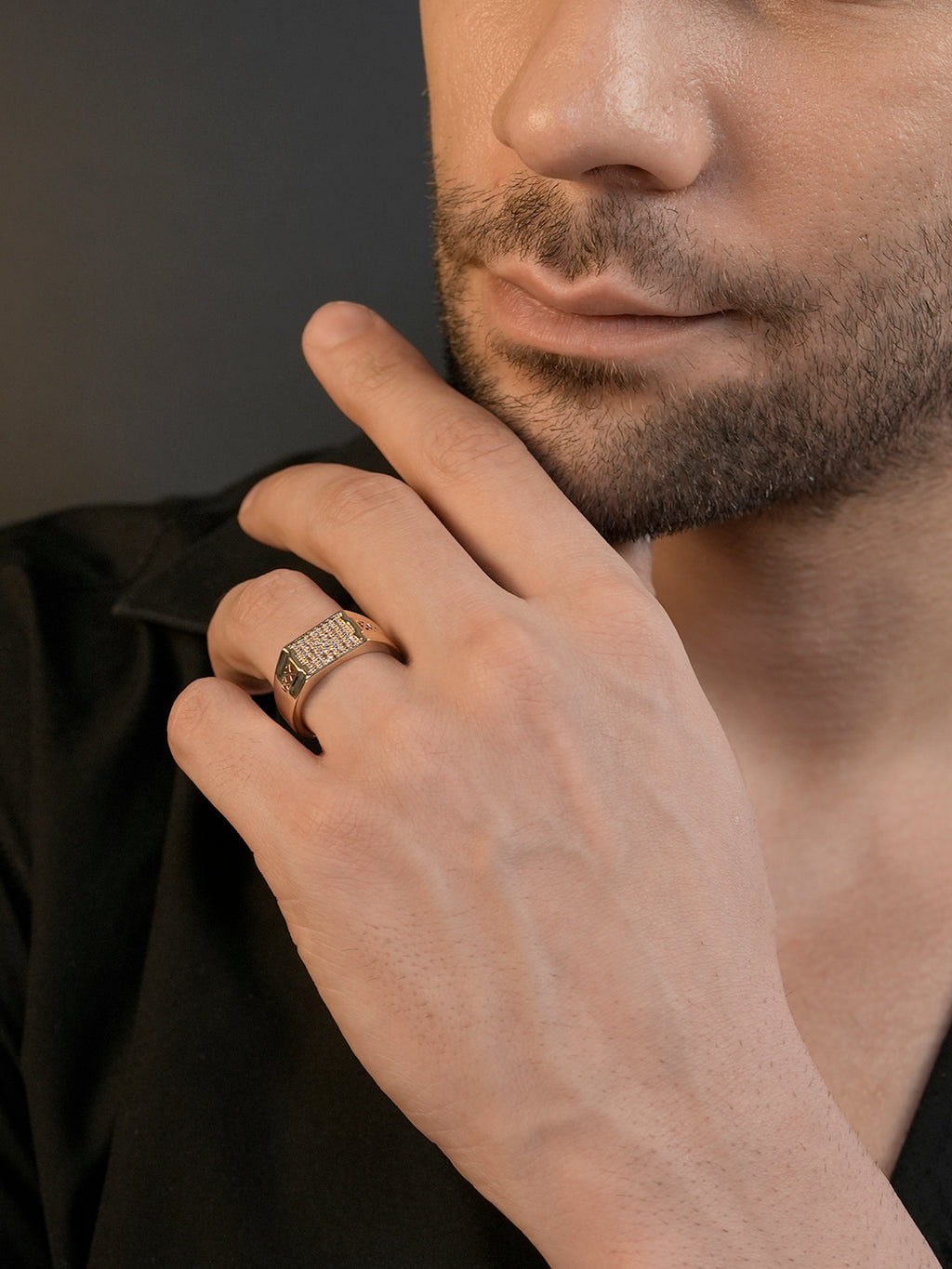 18K Gold CZ Grid Anti-Tarnish Waterproof Ring