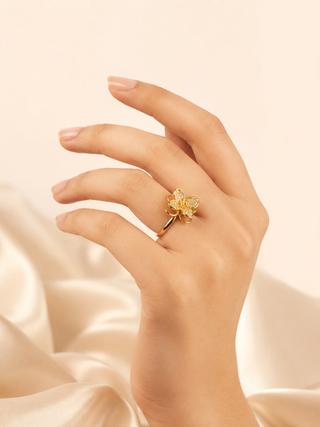 Gold Plated Petal Bloom Crystal Anti-Tarnish Ring