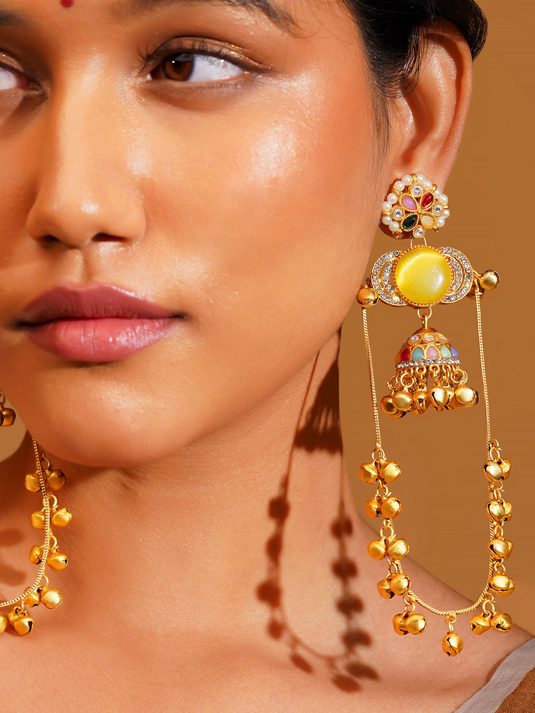 Aanura Gold Plated Stone Earrings with Brass