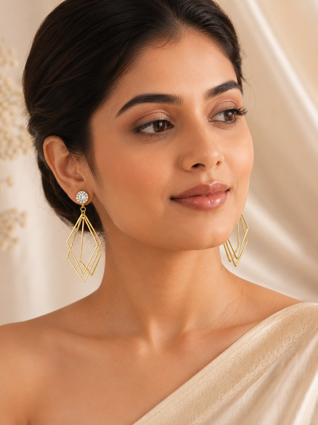 Aanura Geometric Crystal Gold Drop Earrings