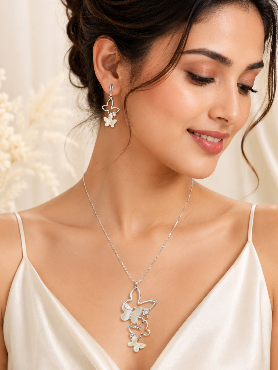 Aanura Dual Butterfly Charm Necklace & Earrings