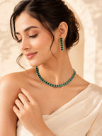 Aanura Green Emerald-Cut Necklace Set in Stainless Steel