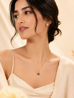 Winged Dark Stone Necklace with 18K Gold Plating