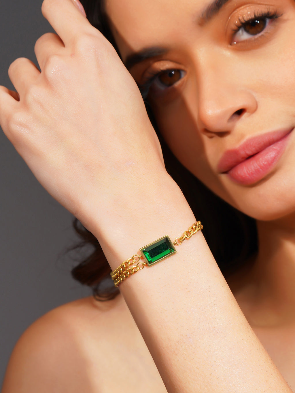 Aanura Rectangular Stone Adjustable Chain Bracelet