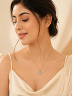 18K Gold Plated Sea Blue Halo Crystal Pendant Necklace
