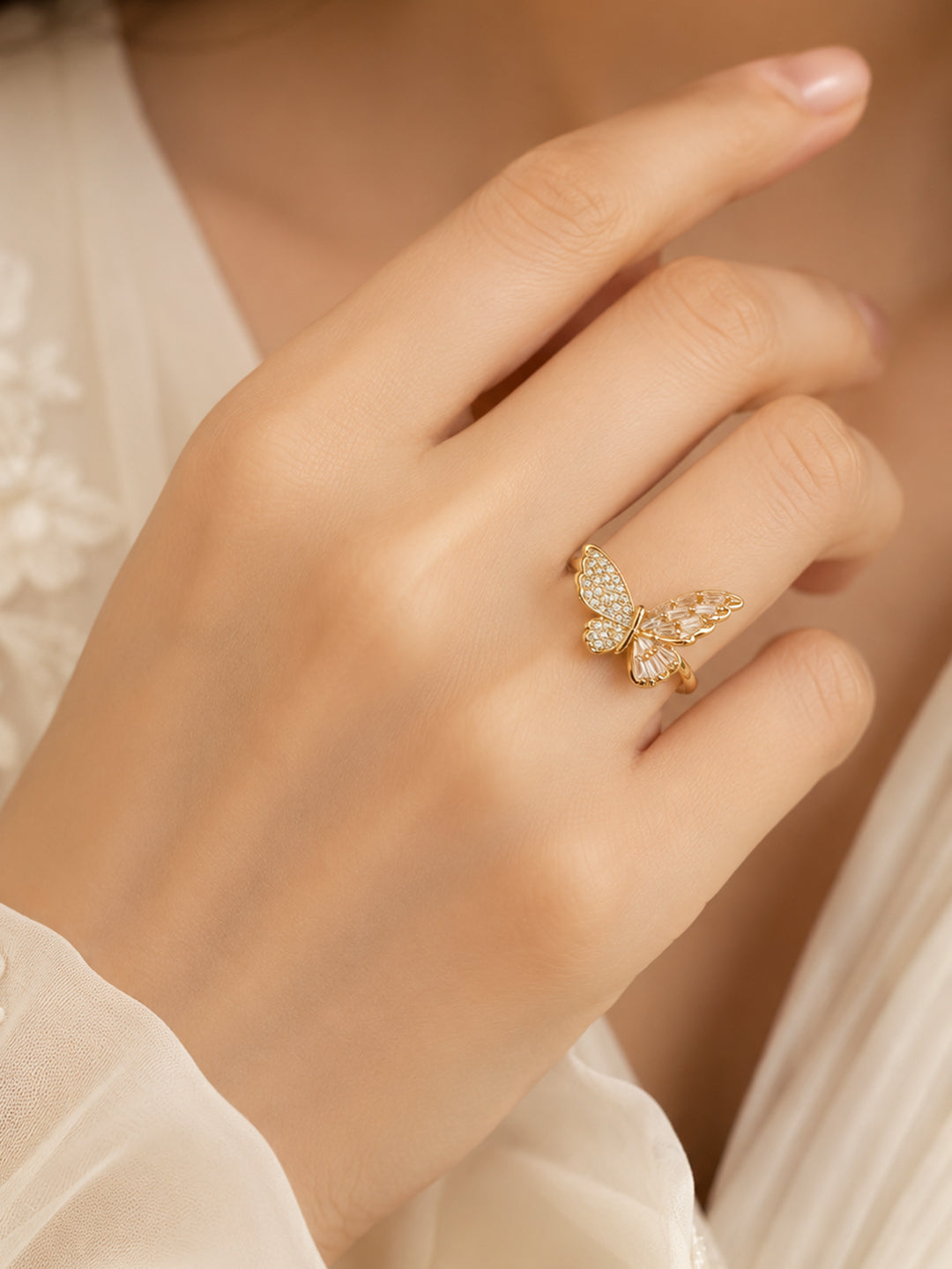18K Gold Plated Butterfly Anti-Tarnish Waterproof Ring