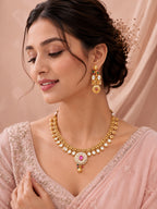 Aanura Ruby Beaded Kundan Necklace with Earrings
