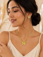 Butterfly Snake Chain Pendant & Stud Set in 18K Gold Plating