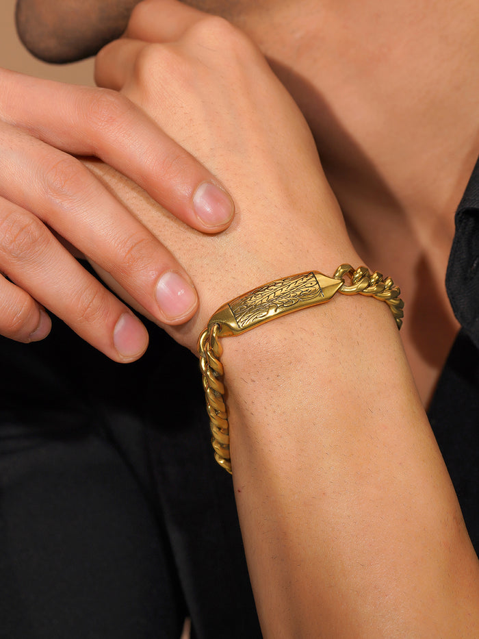 18K Gold-Plated Monarch Cuban Waterproof Hypoallergenic Steel Bracelet for Men