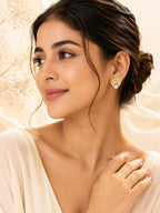 Crystal Disc Drop Earrings in 18K Gold Plating