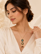 18K Gold Plated Black Accent Tri-Stone Drop Necklace
