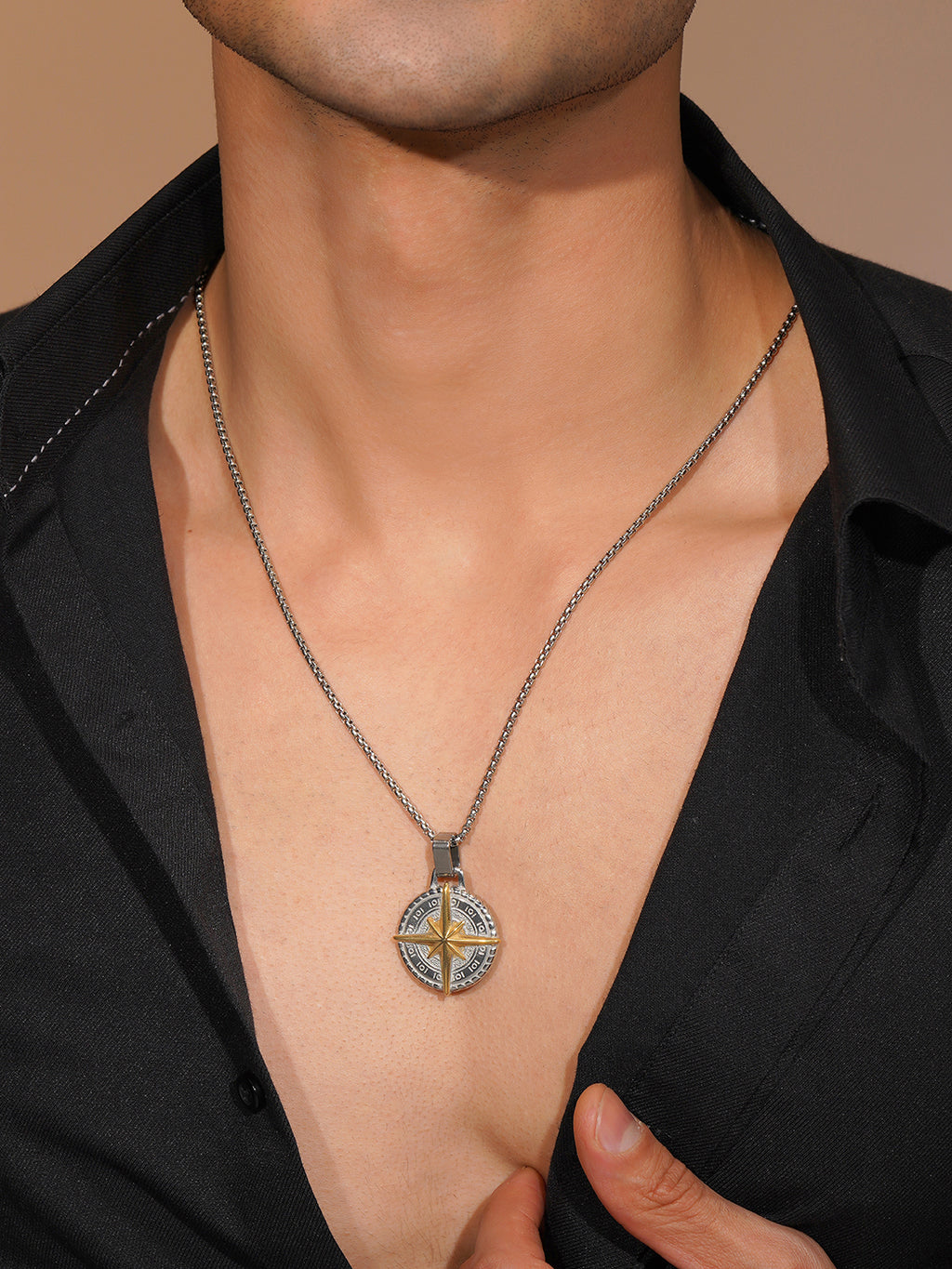 Aanura Dual-Tone Compass Chain For Men's