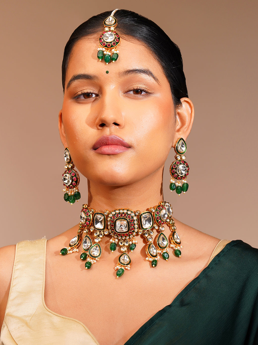 Aanura Gold Plated Traditional Necklace & Earring Set