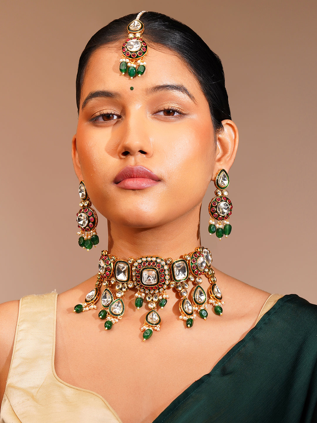 Aanura Gold Plated Traditional Necklace & Earring Set