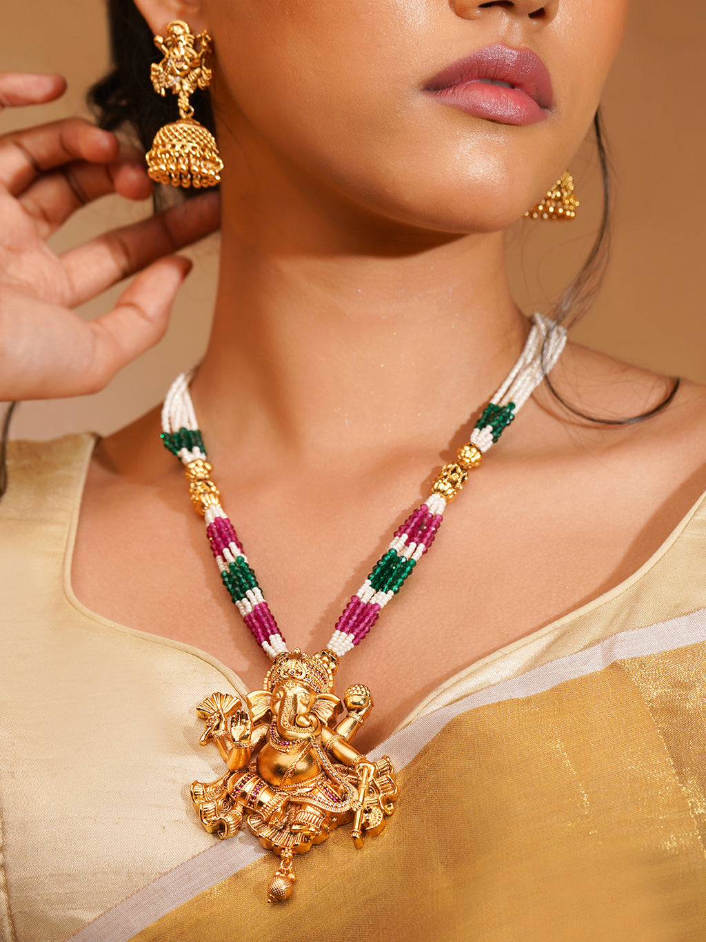 Aanura Gold Plated Sacred Motif Long Necklace Set