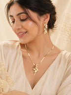 Aanura Golden Leaf Cascade Necklace & Earrings Set
