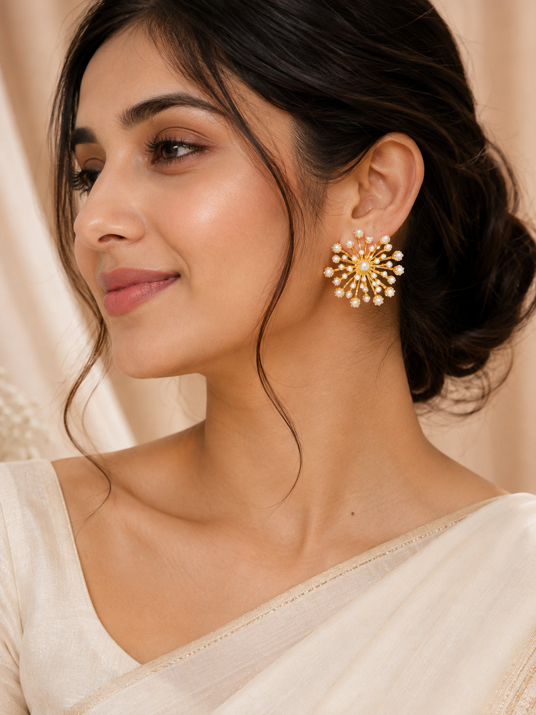 Aanura Pearl Starburst Gold Earrings
