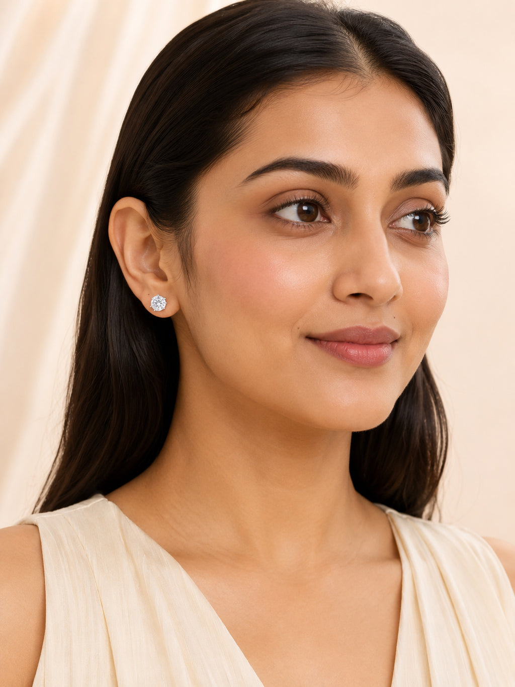 Rhodium Plated Solitaire Crystal Stud Earrings