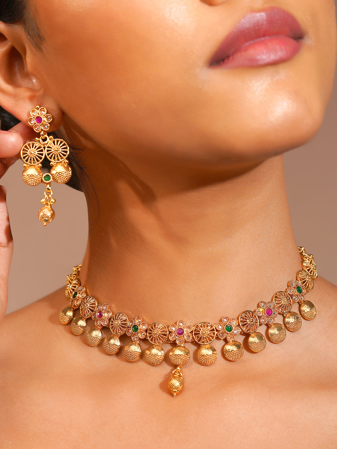 Aanura Gold Plated Heritage Disc Necklace Set