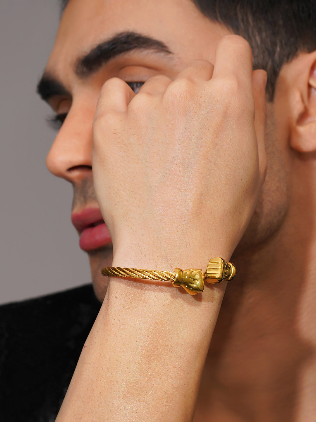 Aanura Gold Skull Cuff Bracelet For Men