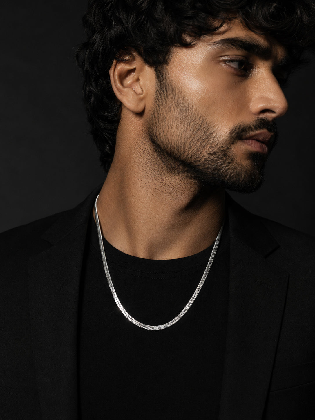 Rhodium Plated Silver Herringbone Chain for Men