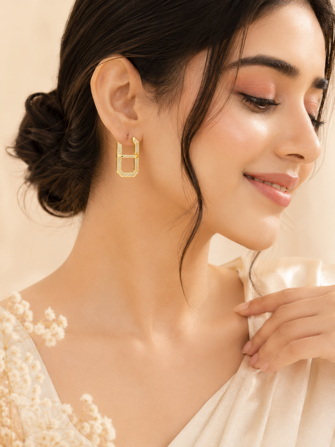 Aanura Geometric Gold Crystal Hoop Earrings
