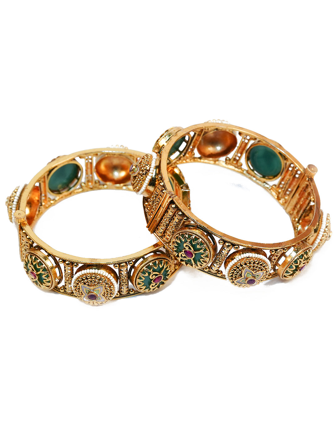 Aanura Gold Plated Antique Motif Stone Bangle