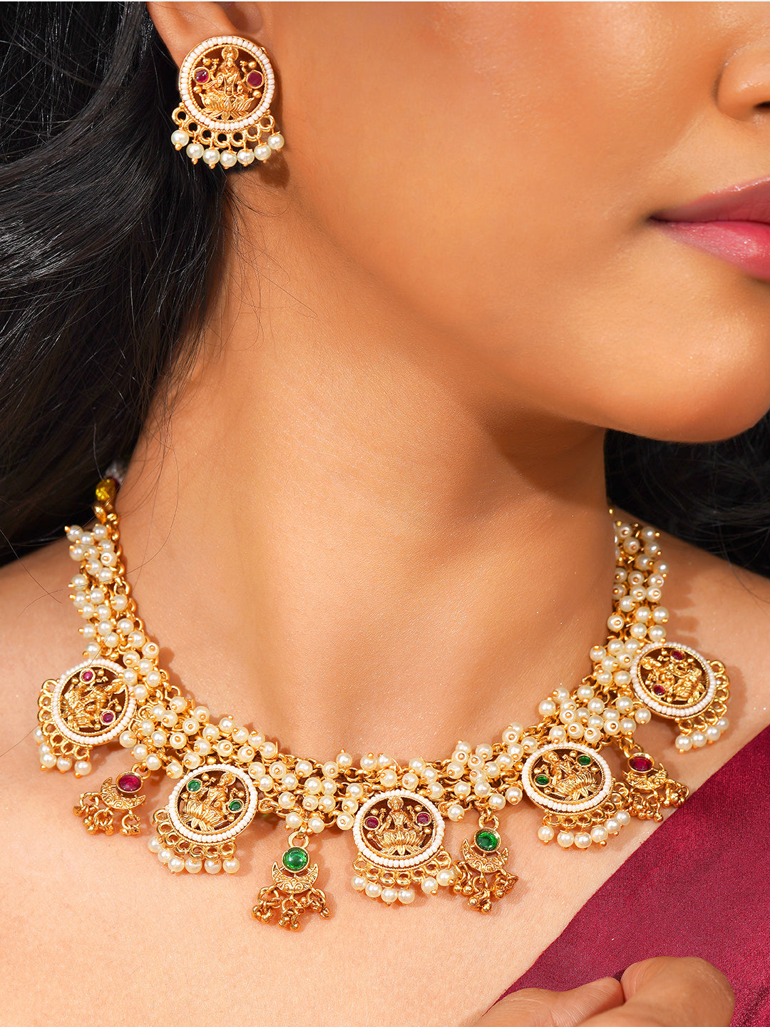 Aanura Traditional Necklace Set in Gold-Plated Finish