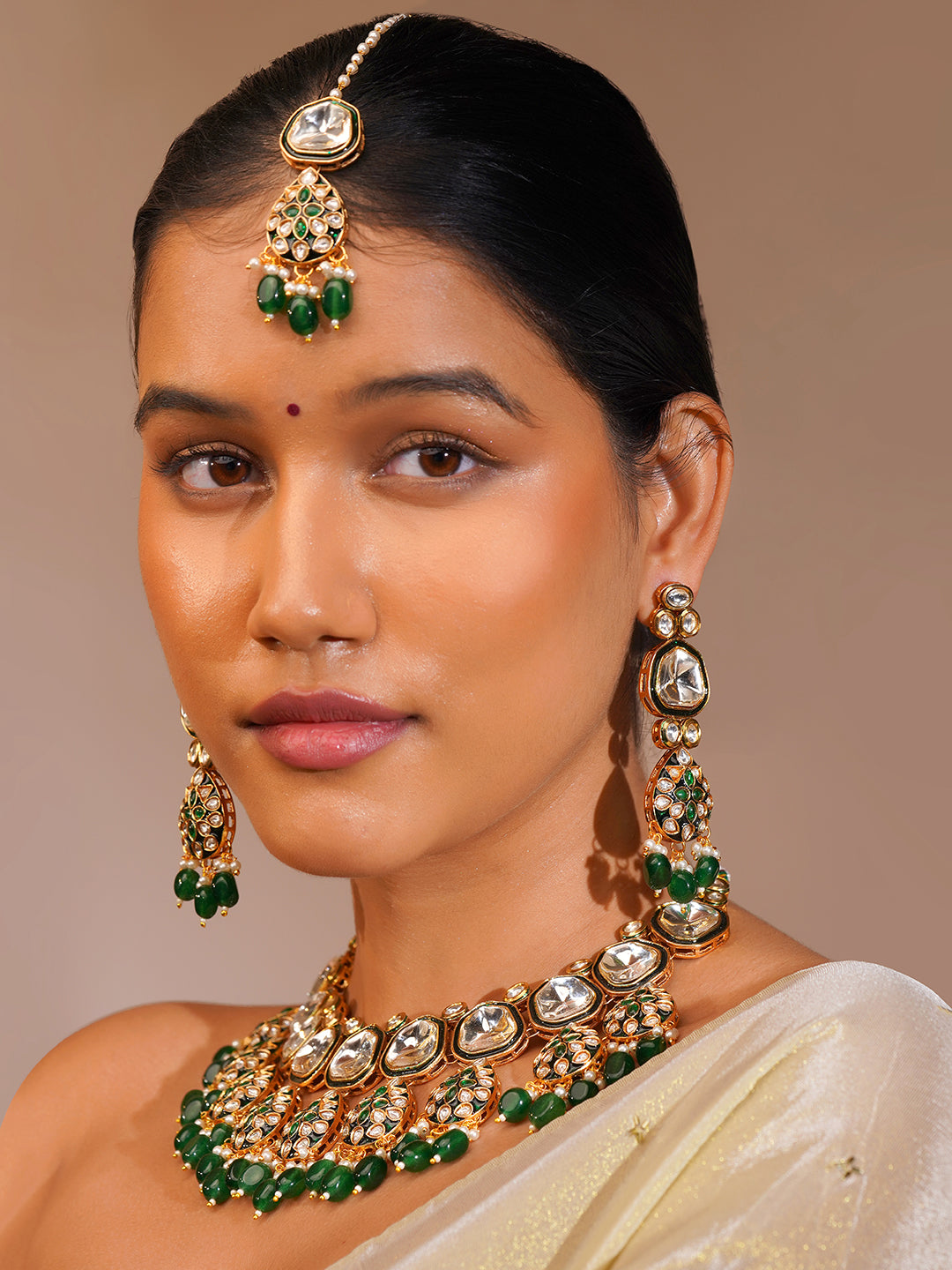 Aanura Gold Traditional Necklace Set With Earrings