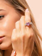 Rhodium Plated Pink Crystal Anti-Tarnish Waterproof Ring