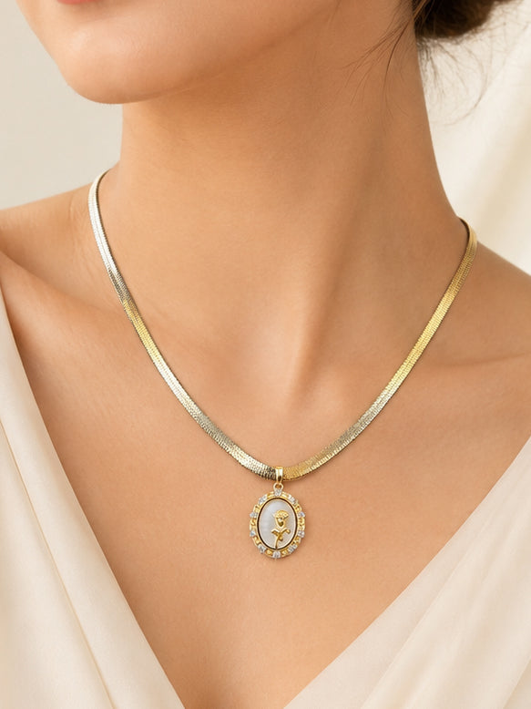 Aanura Gold Om Necklace – Stainless Steel CZ