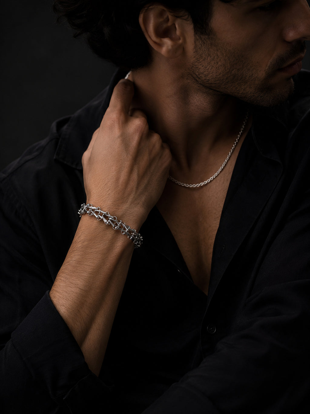 Rhodium Plated Rope Chain & Multi-Link Bracelet Combo for Men
