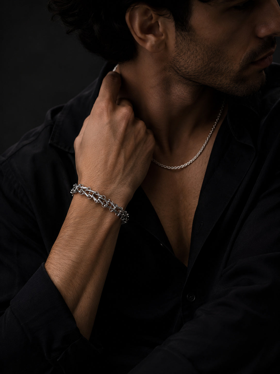 Rhodium Plated Rope Chain & Multi-Link Bracelet Combo for Men