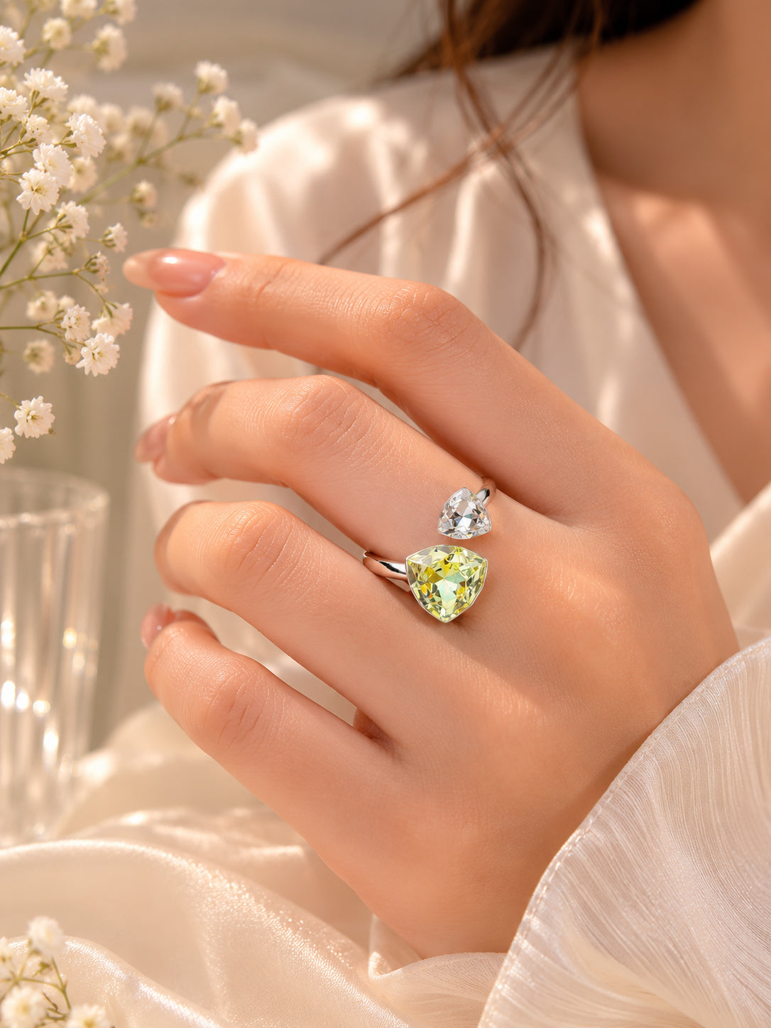 Rhodium Plated Trillion Crystal Anti-Tarnish Waterproof Ring